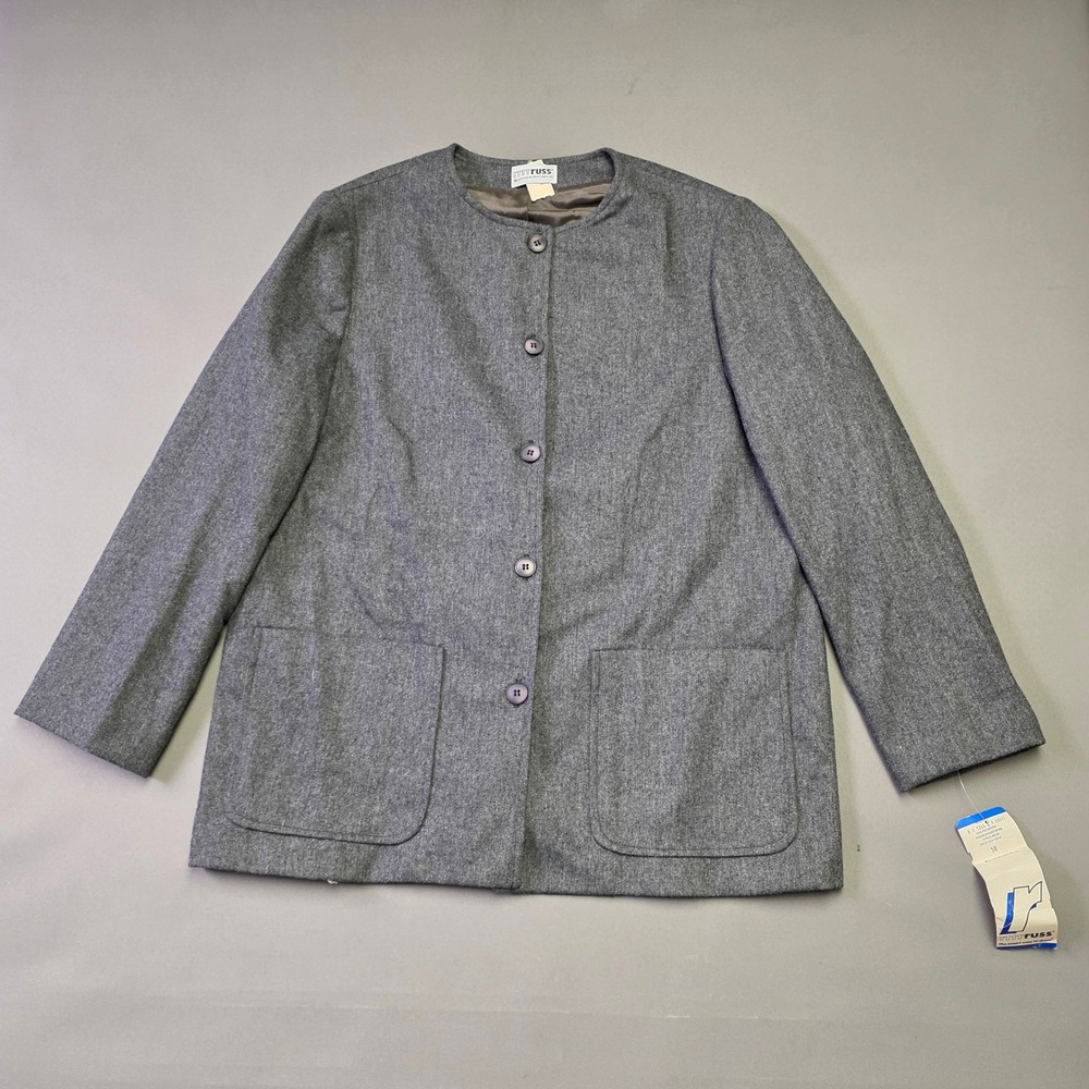 Vintage Russ Togs Gray Wool Blend Collarless Blazer Made in USA Size 18 NWT